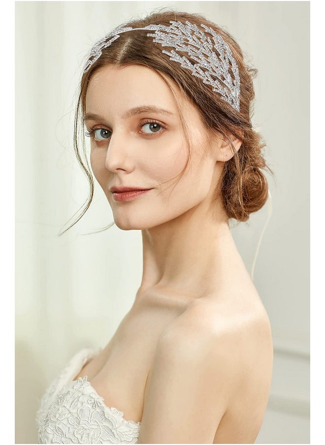 Coucoland - Wedding Headpiece For Bride Hair Jewelry Wedding Headband Tiara Leaf Headband Crown Tiara Bridal Silver Headpiece - Image 1
