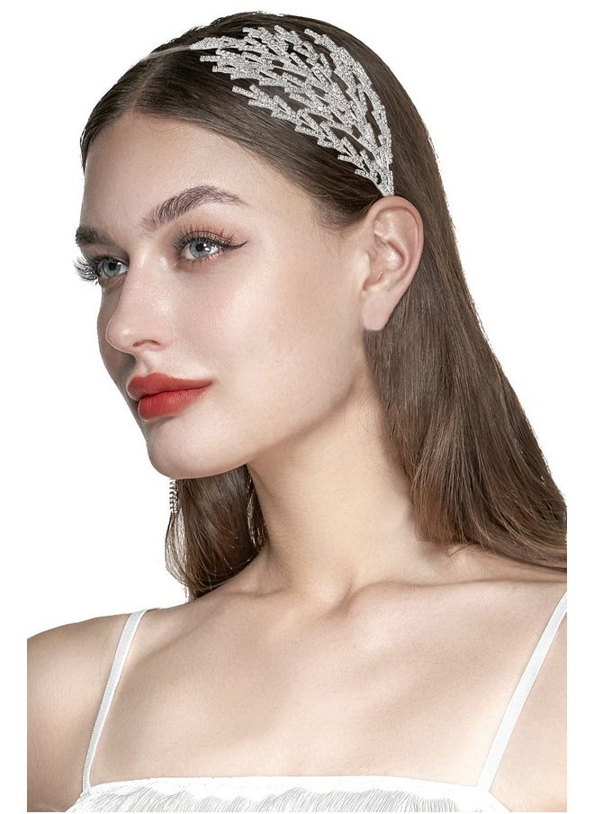 Coucoland - Wedding Headpiece For Bride Hair Jewelry Wedding Headband Tiara Leaf Headband Crown Tiara Bridal Silver Headpiece - Image 1