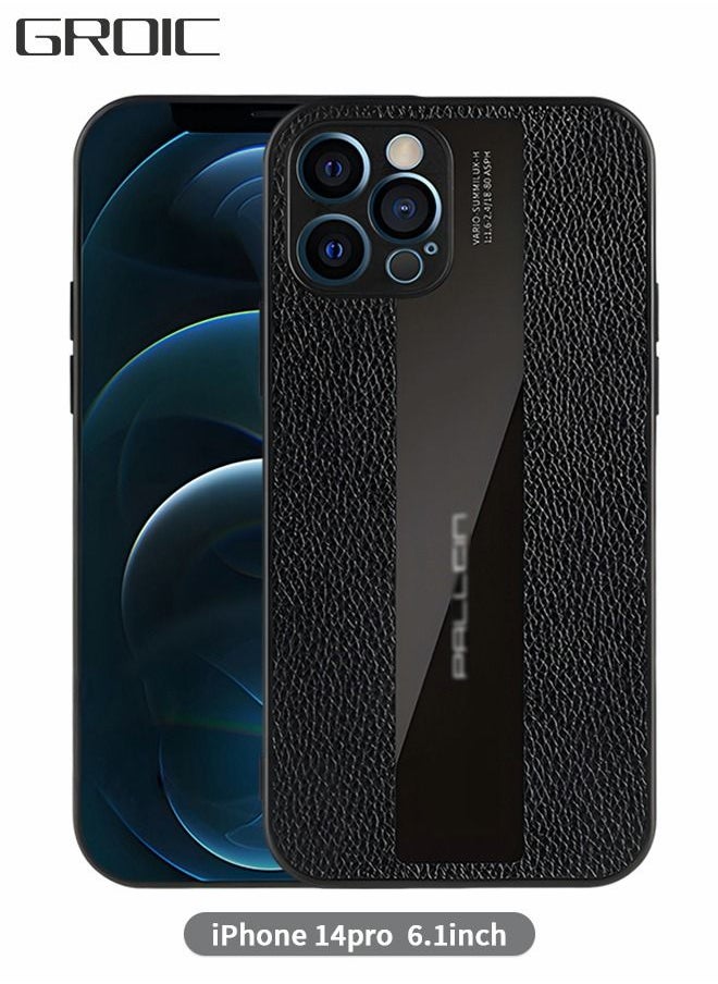 GROIC Compatible with iPhone 14 Pro 6.1 Inch Luxury Case Leather Back Cover Compatible With iPhone 14 Pro Camera Protection Shockproof Phone Case (Black)  - Image 1