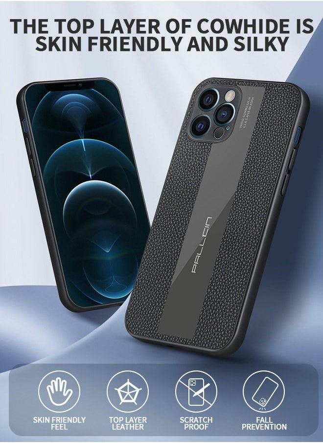 GROIC Compatible with iPhone 14 Pro 6.1 Inch Luxury Case Leather Back Cover Compatible With iPhone 14 Pro Camera Protection Shockproof Phone Case (Black)  - Image 2