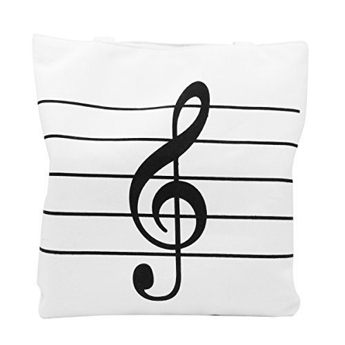 Apol Music Notes Handbag Canvas Tote Bag Reusable Grocery Bag Shoulder Shopping Bag for Women Girls Gift (White) - Image 3