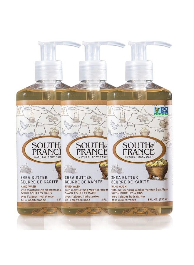 South of France Natural Body Care Shea Butter Clean Hand Wash by South of France Clean Body Care | Moisturizing Liquid Hand Soap with Mediterranean Sea Algae | 8 oz Pump Bottle – 3 Pack  - Image 1
