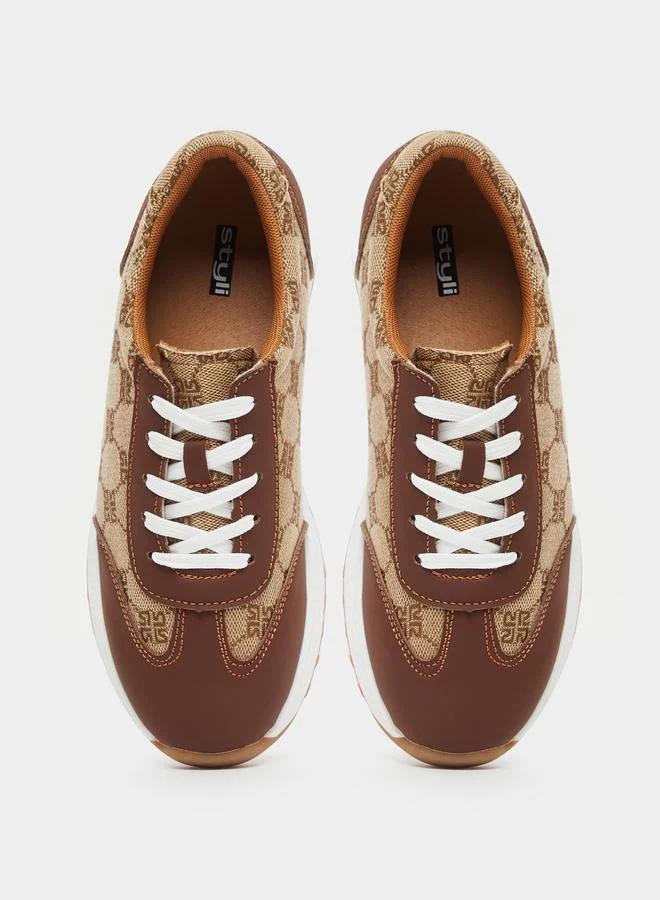 Styli Styli Printed Lace Up Sneakers