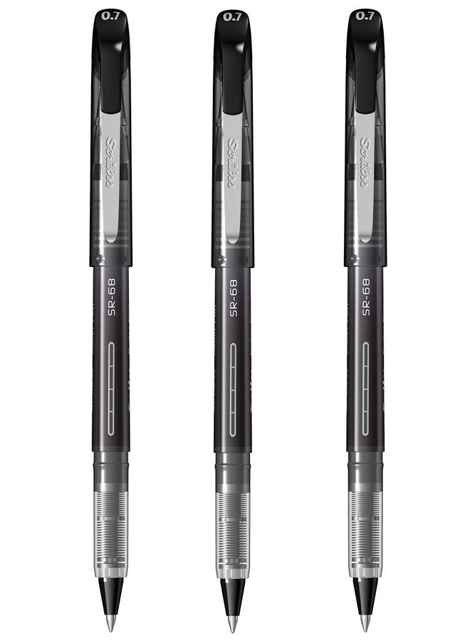 Scrikss Office 0.7 mm Roller Pen - Water Based Fast Drying Ink, ABS Plastic Body, Chrome Plated Tip - SR68 Black Set of 3 - Image 1