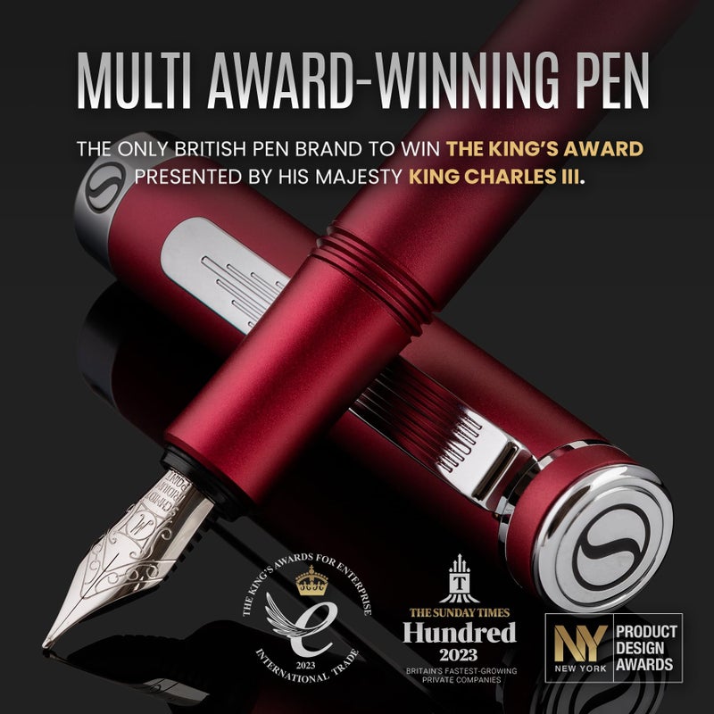 Scriveiner Luxury EDC Fountain Pen (Medium), Matt Red Pocket EDC with Chrome Finish, Schmidt German Nib, Converter, Best Writing Gift Set for Men & Women, Fancy Pen for the Office & Journaling - Image 2