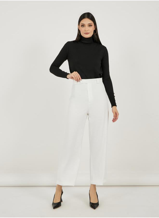 Styli - High Rise Straight Fit Ankle Length Pants - Image 1