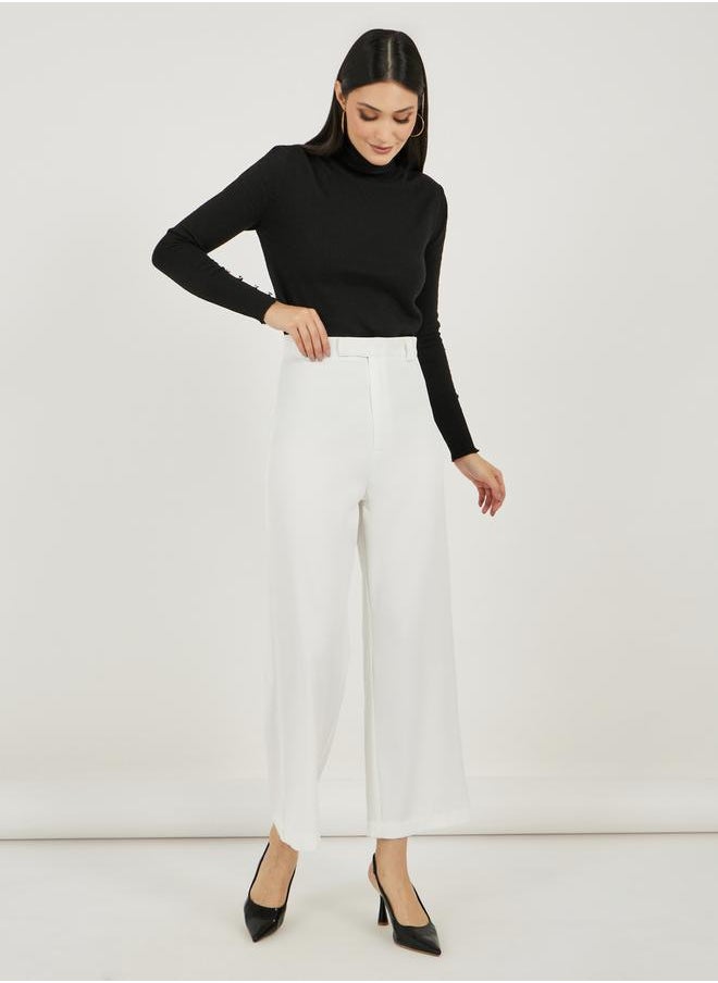 Styli - High Rise Straight Fit Ankle Length Pants - Image 1
