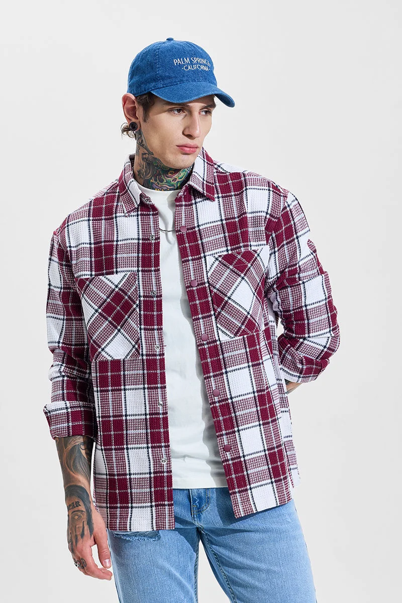 SNITCH Maroon Checks Relaxed Fit Overshirt
