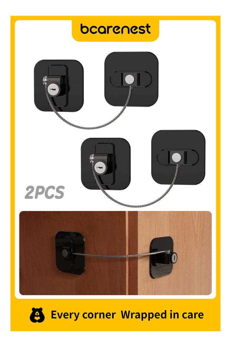 Bcarenest Refrigerator Lock, Window Lock, Child Safety Lock, Stick-On Installation, Suitable for Refrigerators, Doors, Windows, Cabinets, etc. (2-Pack) (Black) - Image 1