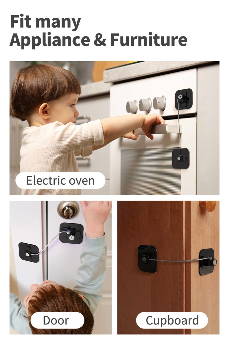 Bcarenest Refrigerator Lock, Window Lock, Child Safety Lock, Stick-On Installation, Suitable for Refrigerators, Doors, Windows, Cabinets, etc. (2-Pack) (Black) - Image 3