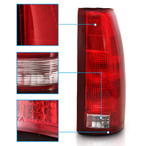 AmeriLite for 1988-2000 Chevy GMC C/K Silverado Sierra Truck Tahoe Suburban OE Red Replacement Halogen Tail Lights Pair + Bulb Connector Plate - Passenger and Driver Side - Image 4