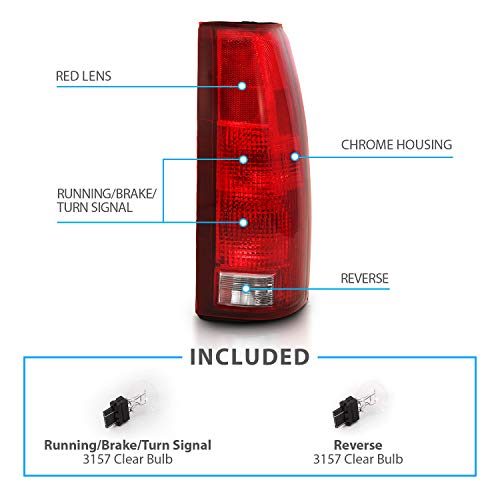 AmeriLite for 1988-2000 Chevy GMC C/K Silverado Sierra Truck Tahoe Suburban OE Red Replacement Halogen Tail Lights Pair + Bulb Connector Plate - Passenger and Driver Side - Image 5