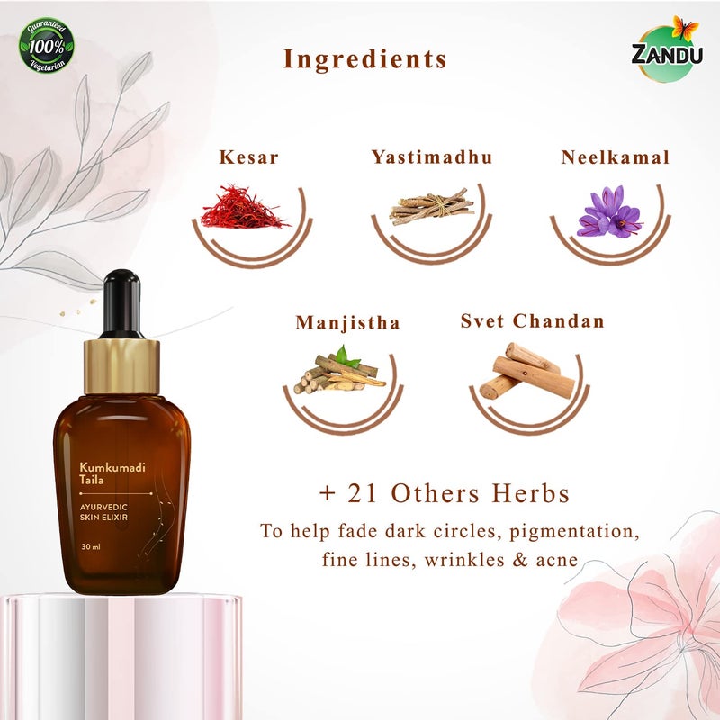 Zandu Kumkumadi Taila 30ml Ayurvedic Face Oil for Glowing Skin  Skin Brightening Serum with Saffron  25 Potent Herbs  Helps Improve Skin Radiance  Helps Reduce Acne Pimples  Both Men  Women - Image 3