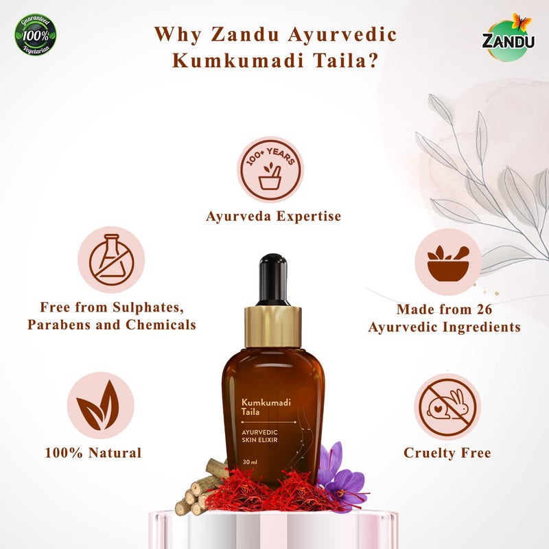 Zandu Kumkumadi Taila 30ml Ayurvedic Face Oil for Glowing Skin  Skin Brightening Serum with Saffron  25 Potent Herbs  Helps Improve Skin Radiance  Helps Reduce Acne Pimples  Both Men  Women - Image 2