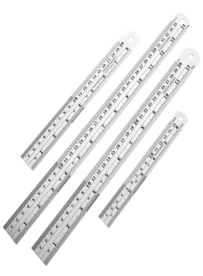 Allwin Metal Rulers, Steel Rulers Pack of 4, 6, 8, 12, 14-inch Stainless Steel Ruler - Image 1