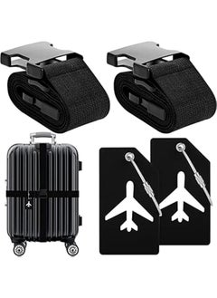 HOOKOR 【2+2pcs】  Luggage Straps for Suitcases Tags Set,Luggage Strap Set Adjustable Luggage Strap Silicone Luggage Tag with Name ID for Luggage (Black)  - Image 1