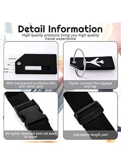 HOOKOR 【2+2pcs】  Luggage Straps for Suitcases Tags Set,Luggage Strap Set Adjustable Luggage Strap Silicone Luggage Tag with Name ID for Luggage (Black)  - Image 4