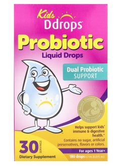Ddrops Kids Probiotic Liquid Drops For Ages 1 Year+ 180 Drops 0.23 fl oz (6.7 ml)  - Image 1