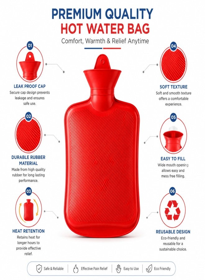 Crescent Premium Rubber Hot water Bag for Instant Period Pain Relief| 2000 ML (Blue) - Image 2