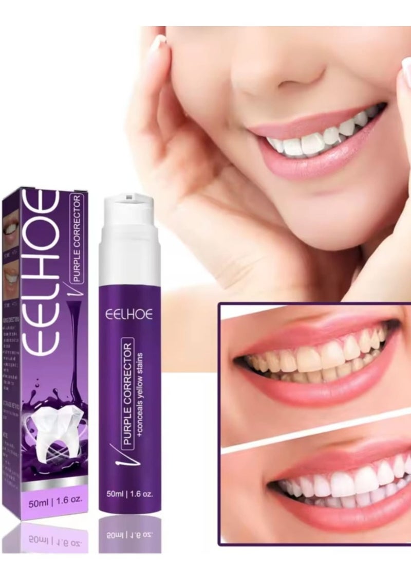 إيلهو مصحح أرجواني 50 مل، معجون أسنان لتبييض الأسنان، تنظيف الأسنان الصفراء، مصحح اللون وإزالة البقع بشكل فعال، العناية بصحة الفم - Image 1