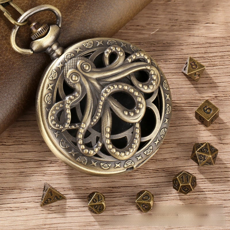 2024 Hot DND Dice Bronze Octopus Watch Case Pendant White Antique-PDND0402 