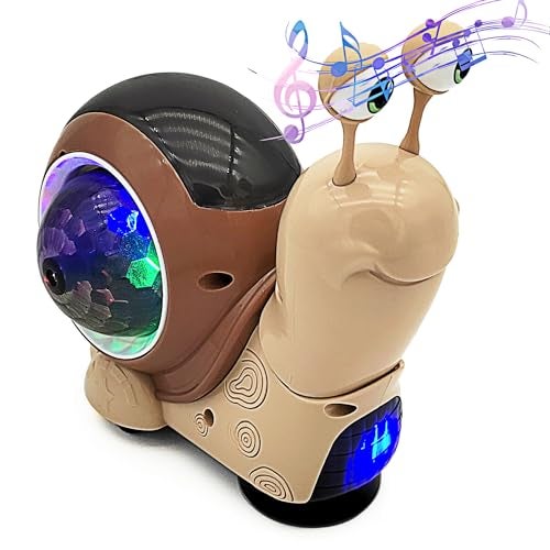 Tipmant Baby Toddler Electric Snail Toy Cute Electronic Animal Crawl Play Music Luminous Light Kids Birthday Brown - Image 1