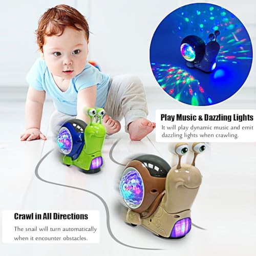 Tipmant Baby Toddler Electric Snail Toy Cute Electronic Animal Crawl Play Music Luminous Light Kids Birthday Brown - Image 5