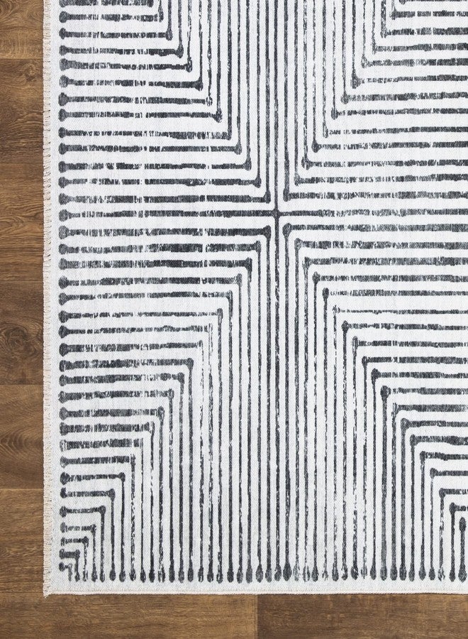 Bloom Rugs Washable Non-Slip 2x3 Rug - Ivory/Black Striped Area Rug for Living Room, Bedroom, Dining Room, and Kitchen - Exact Size: 2' x 3' - Image 5