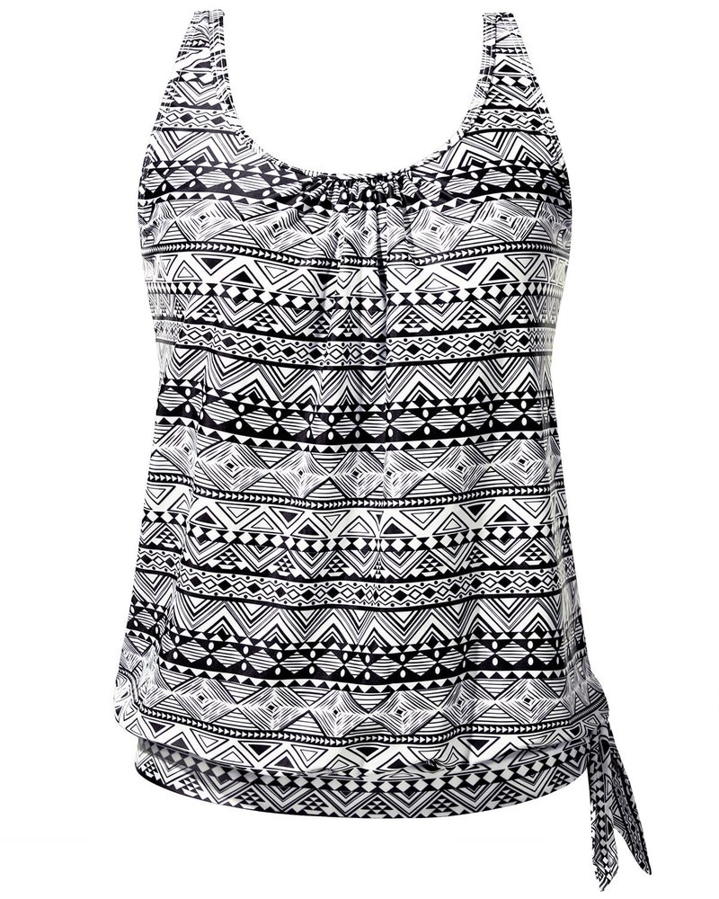 Yonique Womens Blouson Tankini Top Only Loose Fit Swim Top No Bottom Modest Swimsuit Black Tribal XX-Large - Image 1