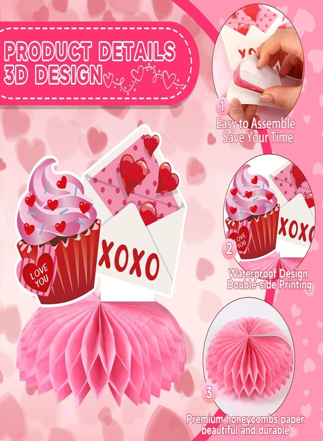 JULMELON Valentines Table Decorations Honeycomb Centerpiece, 8pcs Valentines Day Centerpieces for Tables 3D Valentines Day Table Decor Heart Table Toppers for Valentines Party Decorations - Image 3