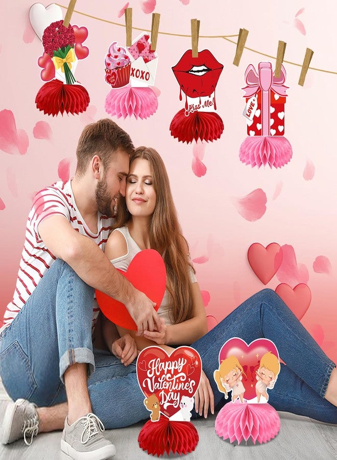JULMELON Valentines Table Decorations Honeycomb Centerpiece, 8pcs Valentines Day Centerpieces for Tables 3D Valentines Day Table Decor Heart Table Toppers for Valentines Party Decorations - Image 5