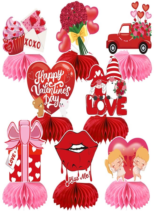 JULMELON Valentines Table Decorations Honeycomb Centerpiece, 8pcs Valentines Day Centerpieces for Tables 3D Valentines Day Table Decor Heart Table Toppers for Valentines Party Decorations - Image 1