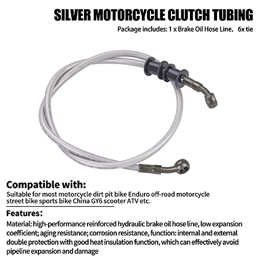 MWMNUN Silver Motorcycle Braided Steel Brake Clutch Oil Hoses Line Pipe Pipe for ATV Pit Dirt Bike Go Kart (Oil Hose Length 90cm) - Image 3
