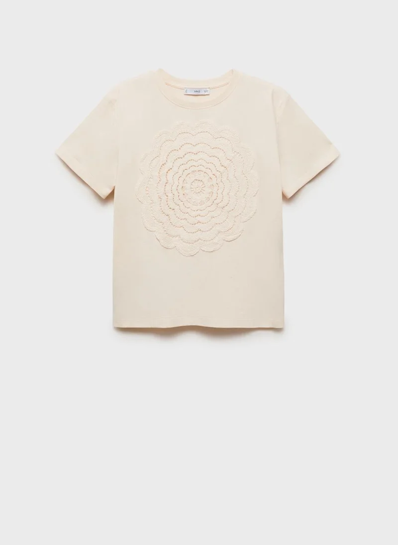 MANGO Crochet Flower Embroidered T-Shirt