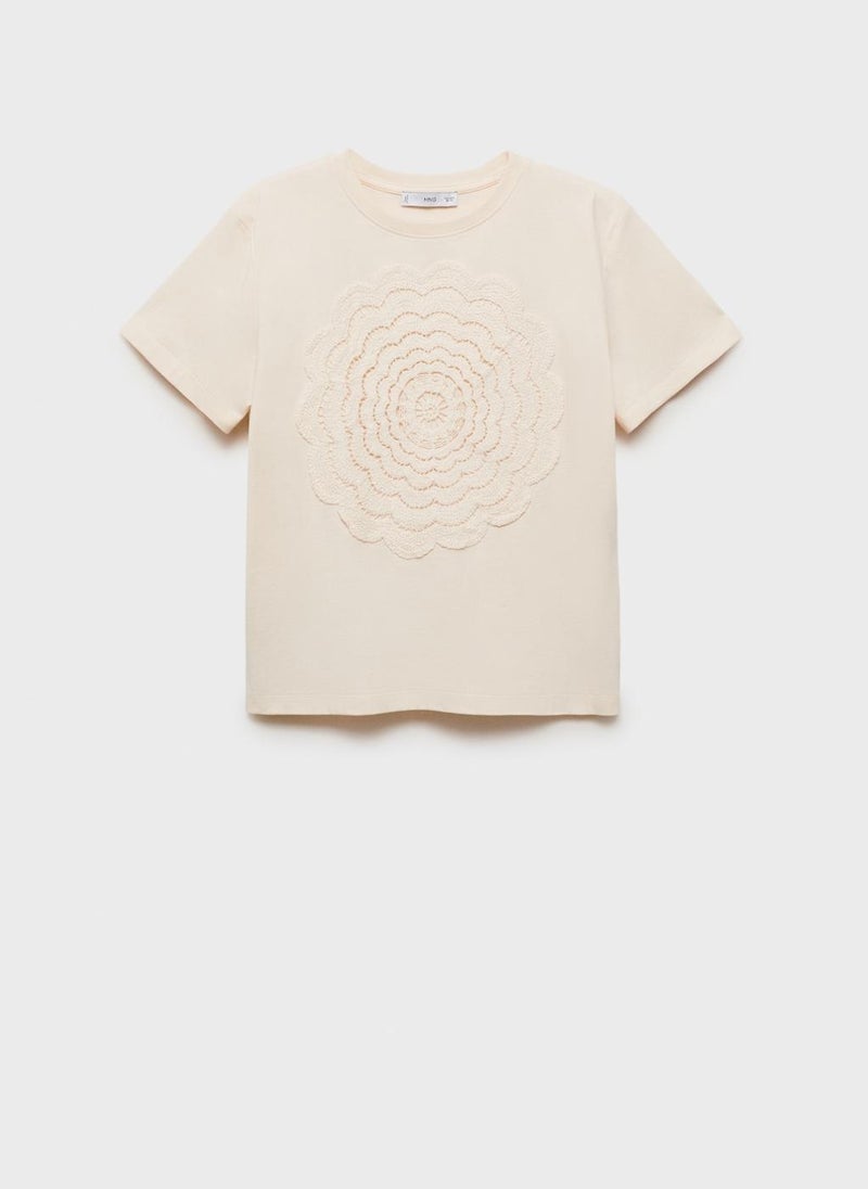 MANGO Crochet Flower Embroidered T-Shirt  - Image 5