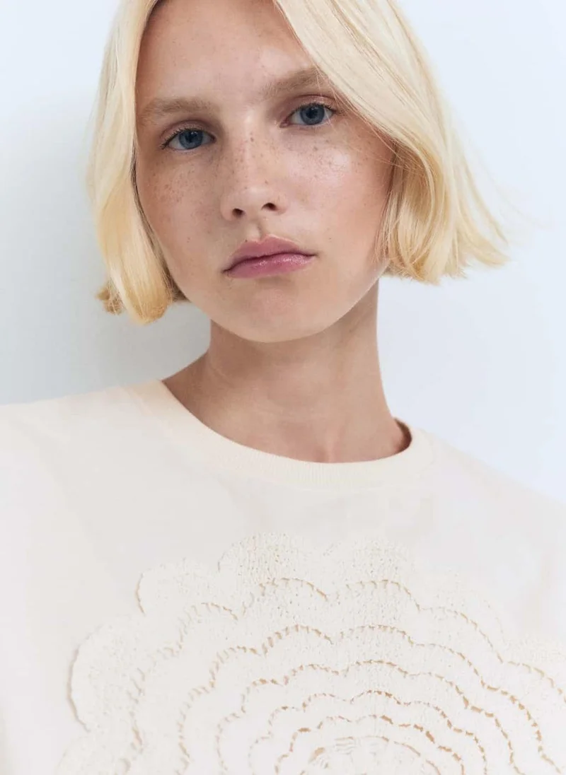 MANGO Crochet Flower Embroidered T-Shirt