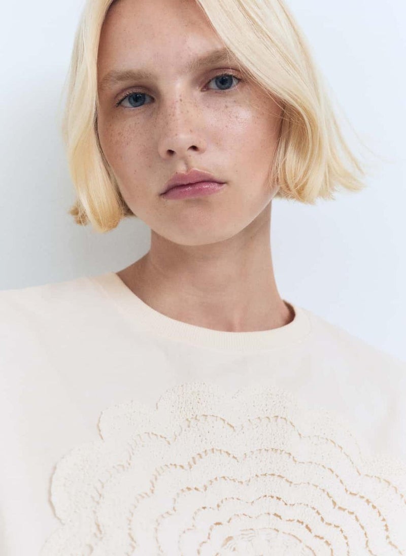 MANGO Crochet Flower Embroidered T-Shirt  - Image 3