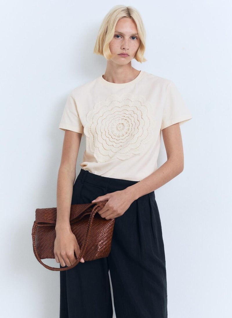MANGO Crochet Flower Embroidered T-Shirt  - Image 1
