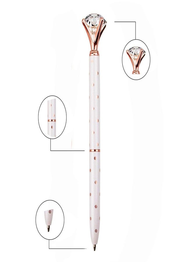 LONGKEY 3PCS Big Crystal Diamond Ballpoint Pen Bling Metal Ballpoint PenOffices and schools, silver/White With Polka Dots/Rose Gold With Polka Dots, Includes 3 Pen Refills - Image 5