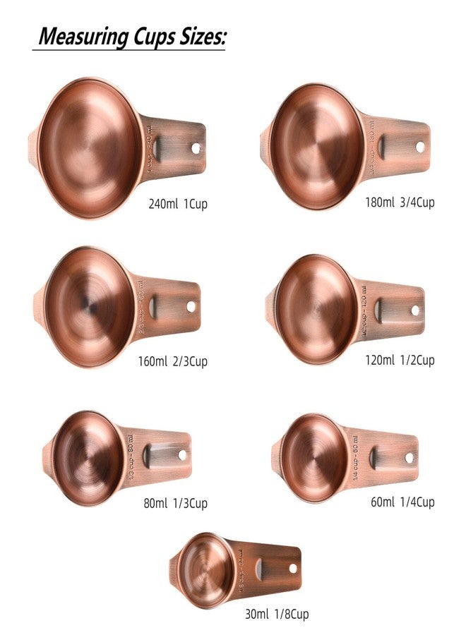 Viwehots Measuring Cups and Spoons Set, Copper Plated Measuring Cups Spoons, Stainless Steel 7 Measuring cups and 9 Measuring Spoons 1 Leveler for Baking and Kitchen, Metal Copper Measure Cups&Spoons - Image 5
