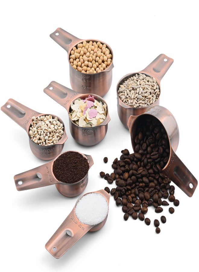 Viwehots Measuring Cups and Spoons Set, Copper Plated Measuring Cups Spoons, Stainless Steel 7 Measuring cups and 9 Measuring Spoons 1 Leveler for Baking and Kitchen, Metal Copper Measure Cups&Spoons - Image 2