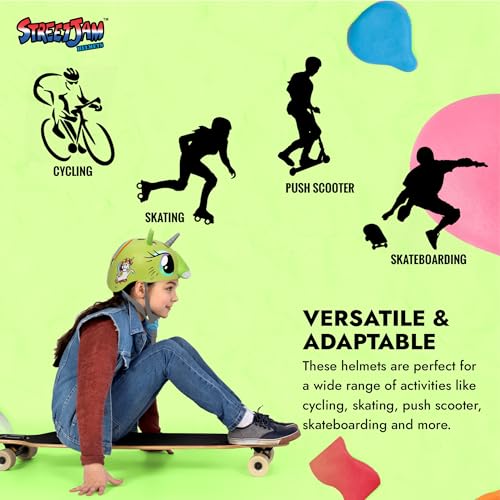 STREETJAM Magic Unicorn Open Face Sports Helmet for Kids, Hard PP Outer Shell, EPS Inner Comfort Linner case, Adjustable Strap & Adjuster Dial, Unisex Helmet for Cycling (5-8 Years, Light Green) - Image 3