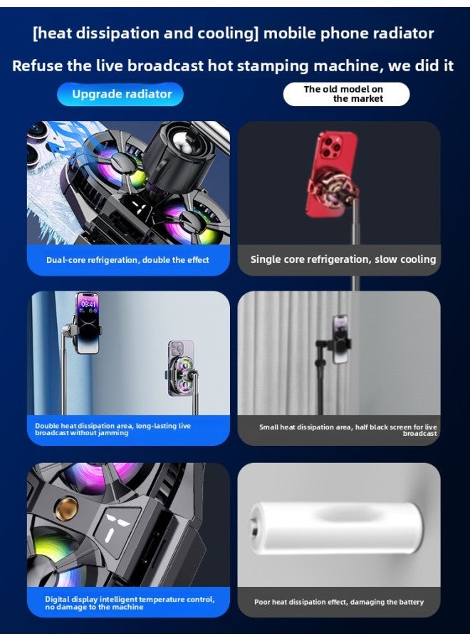 Live Broadcast] Mobile Phone Radiator Cooling Semiconductor Refrigeration Ultra-quiet Ice-sealed Back Clip Integrated Wholesale-Color:[flagship Anchor] Dual-core Overclocking Cooling❄Three-stop Digital Display + Fill Light Bracket - Image 4