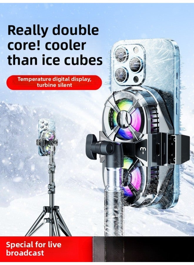 Live Broadcast] Mobile Phone Radiator Cooling Semiconductor Refrigeration Ultra-quiet Ice-sealed Back Clip Integrated Wholesale-Color:[flagship Anchor] Dual-core Overclocking Cooling❄Three-stop Digital Display + Fill Light Bracket - Image 2
