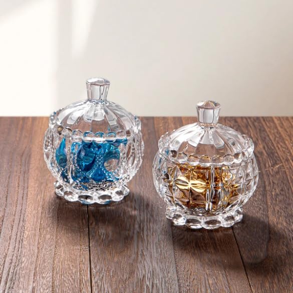 Hatanu Mall Hatanu Mall Crystal Glass Candy Lotus Shape jar Serving Bowl with Tray Set of 3 Piece Clear Multi Design  - Image 5