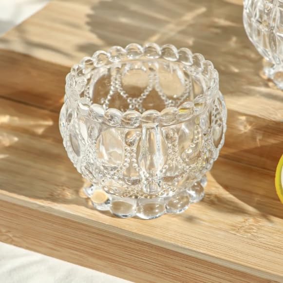 Hatanu Mall Hatanu Mall Crystal Glass Candy Lotus Shape jar Serving Bowl with Tray Set of 3 Piece Clear Multi Design  - Image 3