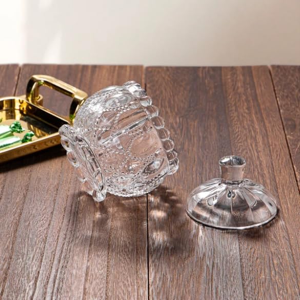 Hatanu Mall Hatanu Mall Crystal Glass Candy Lotus Shape jar Serving Bowl with Tray Set of 3 Piece Clear Multi Design  - Image 2