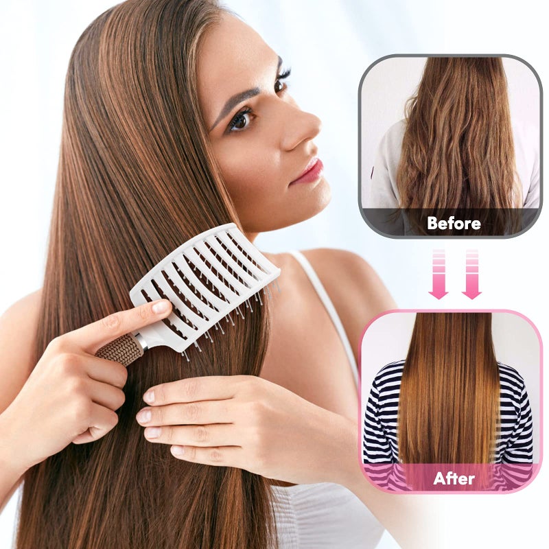 Bsisme Hair Brush Set, Curved Vented Detangling Hair Brushes for Women Men Kids, Professional Vent Styling Brush for Wet Dry Curly Thick Straight Hair Fast Blow Drying Brush (Pink+ Black) - Image 3