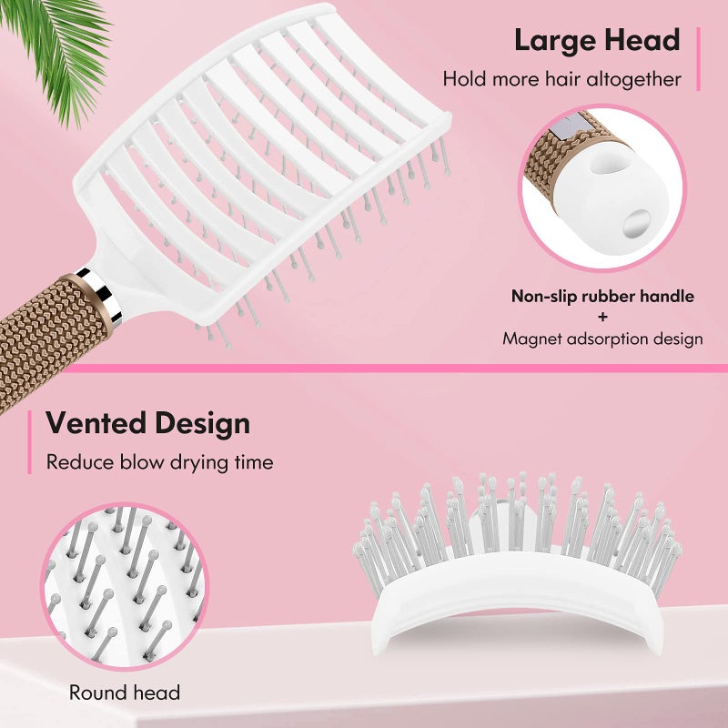 Bsisme Hair Brush Set, Curved Vented Detangling Hair Brushes for Women Men Kids, Professional Vent Styling Brush for Wet Dry Curly Thick Straight Hair Fast Blow Drying Brush (Pink+ Black) - Image 2