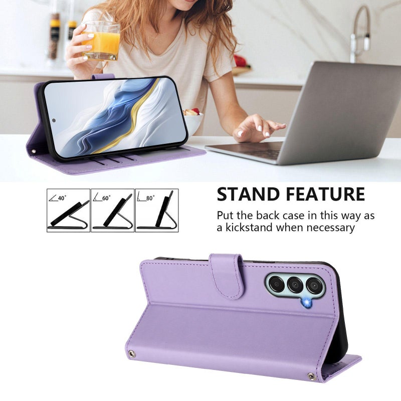 erorex For Samsung Galaxy M15 5G / F15 5G Embossed  Cat Leather Phone Case with Hand Strap(Light Purple) - Image 3